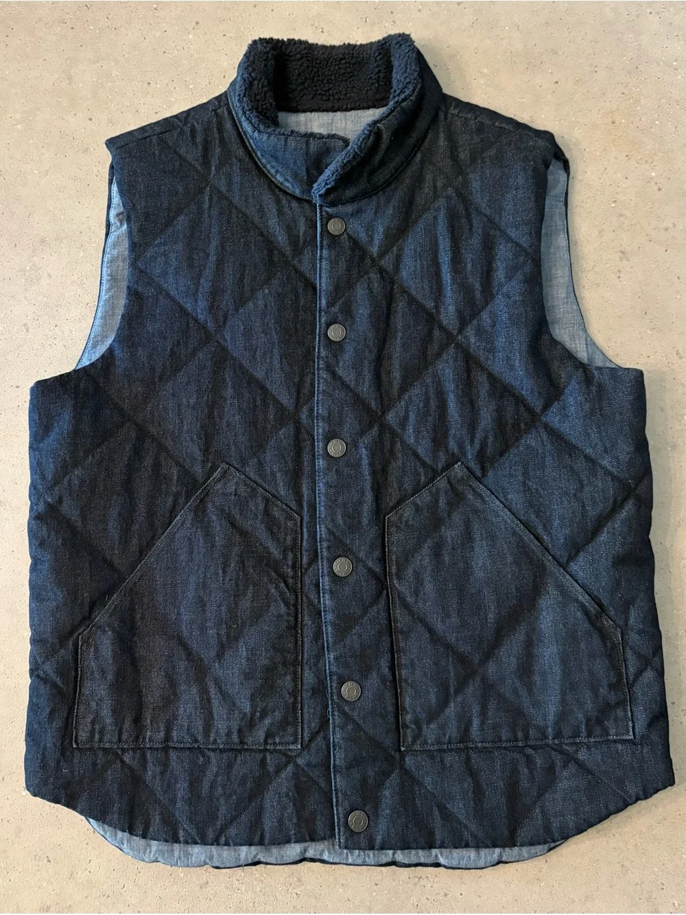 GAP 1969 Quilted Sherpa-Collar Denim Vest - Navy